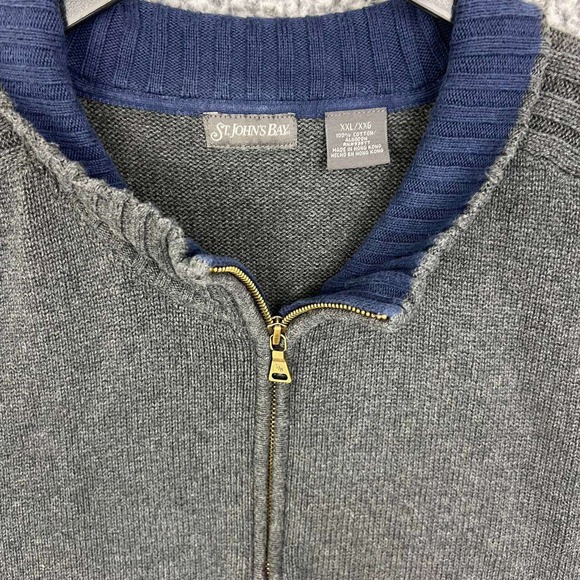 St. Johns Bay Sweater Men XXL Gray Plain Pullover Long Sleeve 1/4 Zip Adult 2XL - Picture 3 of 8